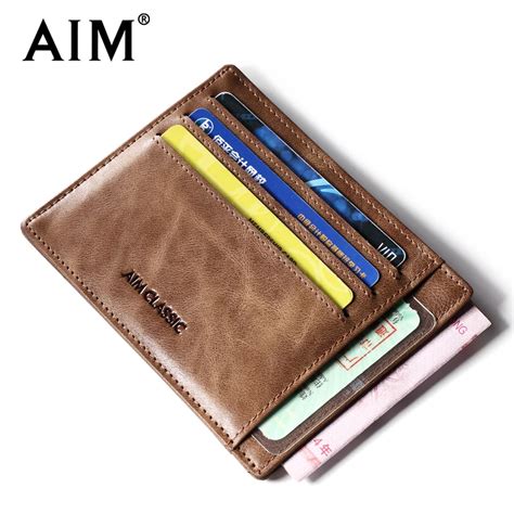 AIM Men's Genuine Leather Slim Card Holder Brand Designer Vintage ...