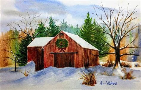 Christmas Barn Painting by Don Whitesel