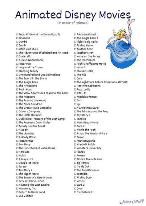 Free Disney Movies List of 400+ Films on Printable Checklists | Disney ...