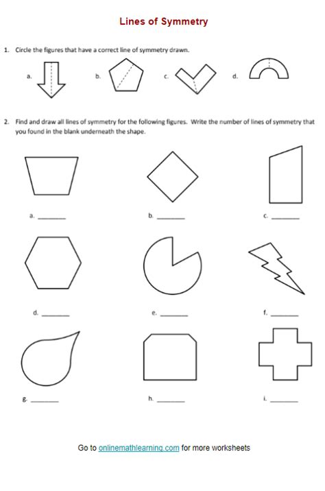 Lines of Symmetry Worksheets (answers, printable, online, grade 4)