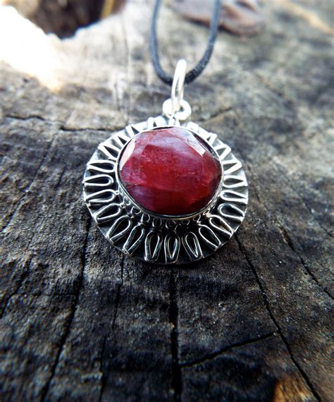 Ruby Pendant Red Gemstone Silver Handmade Necklace Sterling 925 Gothic ...