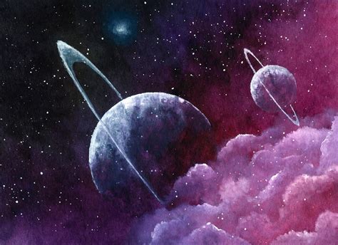 Watercolor Planets Space Painting Outer Space Decor Space | Etsy