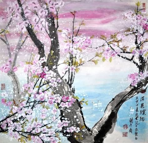 Chinese Cherry Blossom Paintings, China Cherry Blossom Art Scrolls