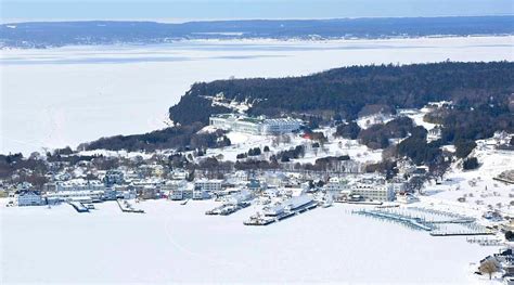 Mackinac Island from the air in Winter