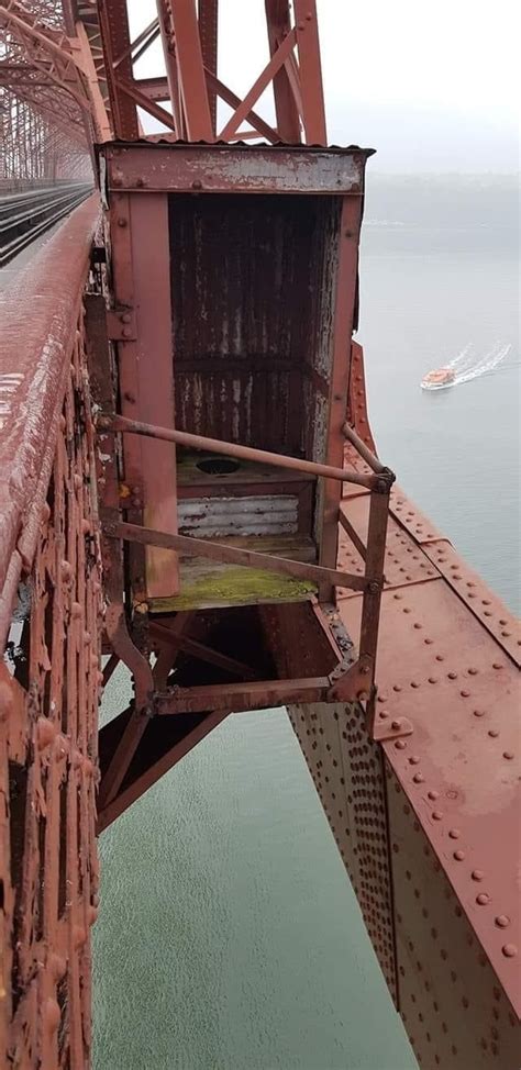 Old workers toilet on the Forth Rail Bridge metres above the Firth of ...