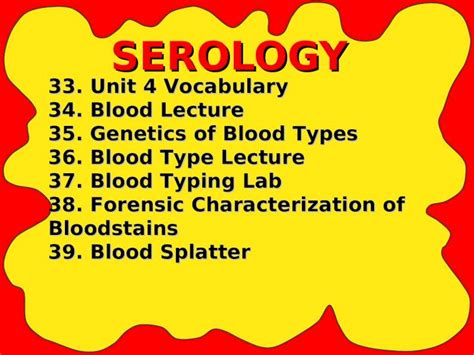 (PPT) SEROLOGY 33. Unit 4 Vocabulary 34. Blood Lecture 35. Genetics of ...