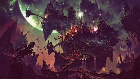 Download wallpaper 3840x2400 fantasy, flying city, dark, art 4k ...