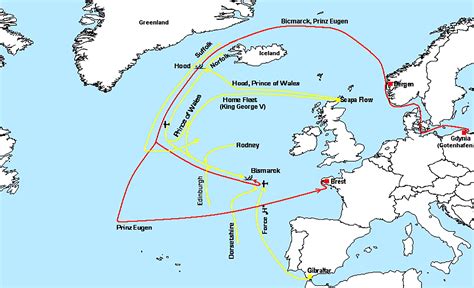 Asisbiz Artwork Map tracing the sinking of the German Battleship KMS ...