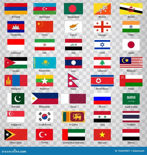 Todas las banderas de los países de la región de Asia. Estilo plano ...