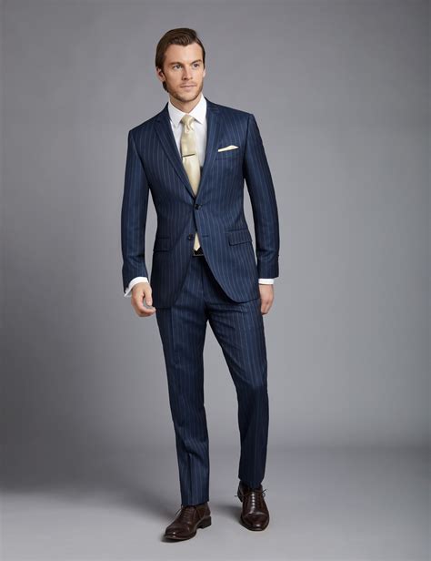 Men's Dark Blue Pinstripe Slim Fit Suit | Hawes & Curtis