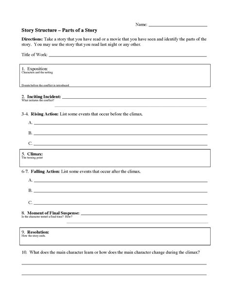 Elements Of Plot Worksheet