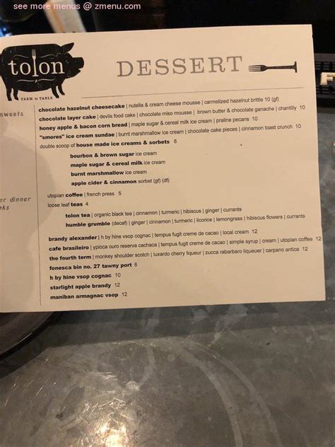 Menu at Tolon restaurant, Fort Wayne