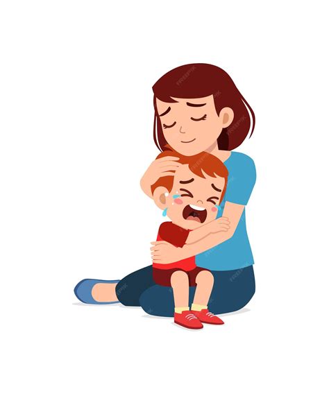 Premium Vector | Young mother hug crying little boy and try to comfort