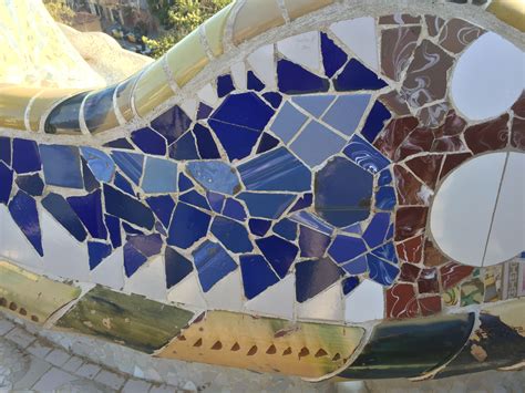 One of Gaudi's mosaics at Park Guell. At Park Guell, the mosaics are ...