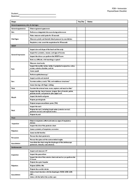 Immersion Physical Exam Final - Checklist | Neck | Anatomical Terms Of ...