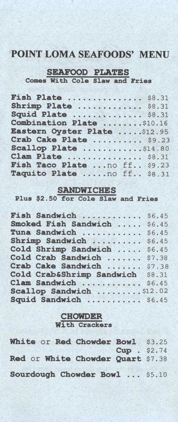 Point Loma Seafoods Menu, 2805 Emerson Street, San Diego, California