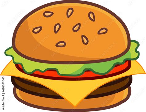 Cartoon Burger With Lettuce, Tomato, And Cheese. Vector Hand Drawn ...