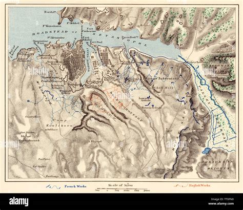 Map of Sevastopol, Crimean War, 1854-1855. Color lithograph Stock Photo ...