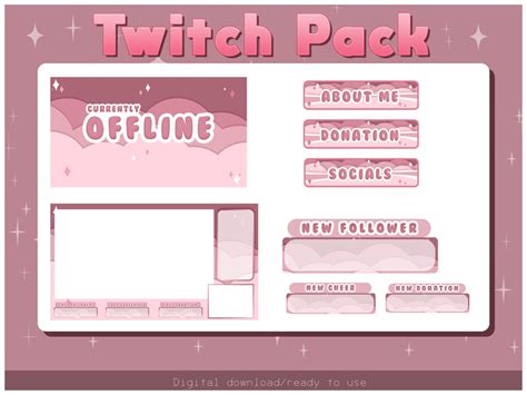 Pink Twitch Pack / Twitch Overlays / Twitch Alerts / Panels / Cute ...