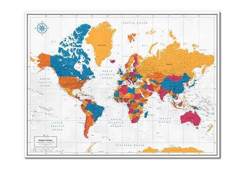 Amazon.com: Colorful World Map Poster with Pins | Inspirational Travel ...