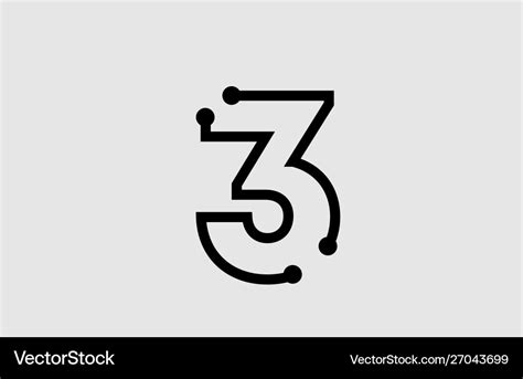 Number 3 logo design with line and dots Royalty Free Vector