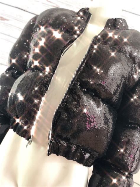 Black Sequin Bubble Jacket Bubble Jacket Sequin Jacket - Etsy