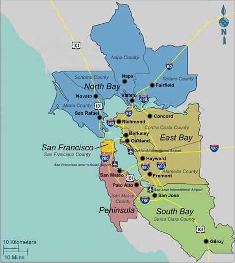 South bay area map - Map of south San Francisco bay area (California - USA)