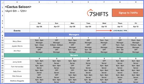 Excel Restaurant Schedule Template | TUTORE.ORG - Master of Documents