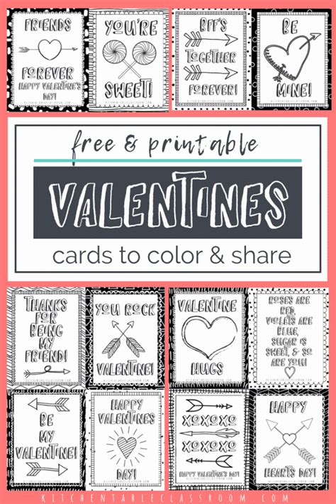 Printable Valentine Cards to Color - The Kitchen Table Classroom