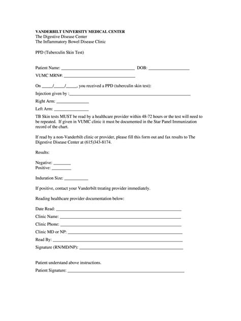 Tb Skin Test Form Printable