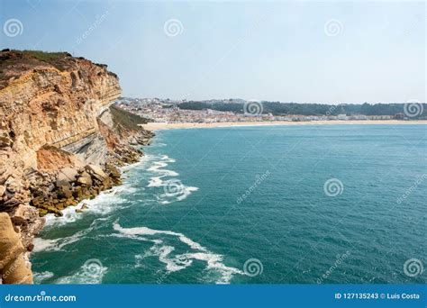 Cliffs and sea of Nazare stock image. Image of cityscape - 127135243