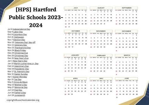 [HPS] Hartford Public Schools Calendar with Holidays 2023-2024