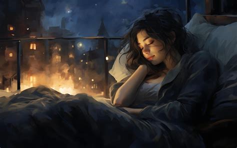 Premium AI Image | young woman sleeping on her bed digital painting