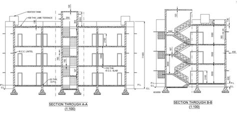 Residential Building Section Drawing Free Download - Cadbull