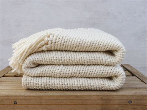 Chunky Ecru wool Blanket natural organic merino by TexturableDecor