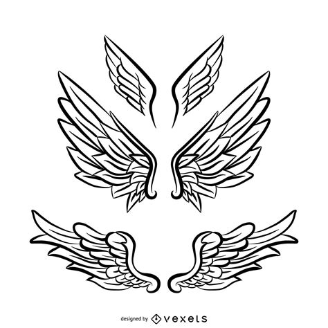 3 Angel Wings Line Art Vector Download