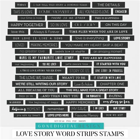 Love Digital Word Strips Word Sticker Scrapbook Printable Sheet Love ...