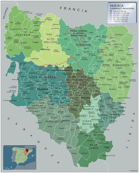 Municipalities Huesca wall map from Spain | Largest maps of the world ...