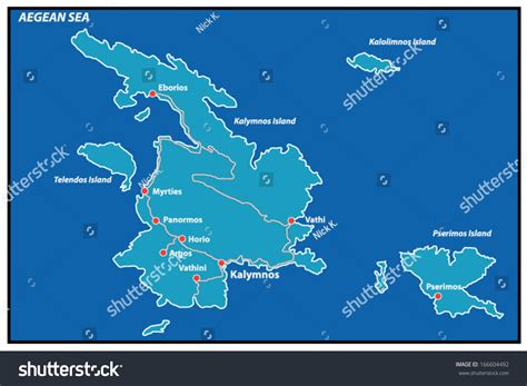 Kalymnos Island Greece Map This Detailed: vetor stock (livre de ...