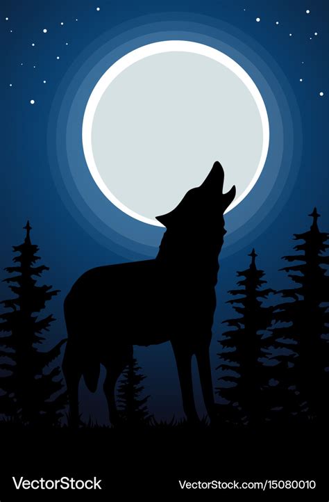 Wolf howling at the moon in forest Royalty Free Vector Image