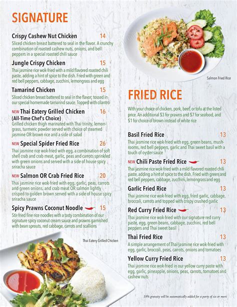 Menu at Thai Eatery restaurant, Snoqualmie