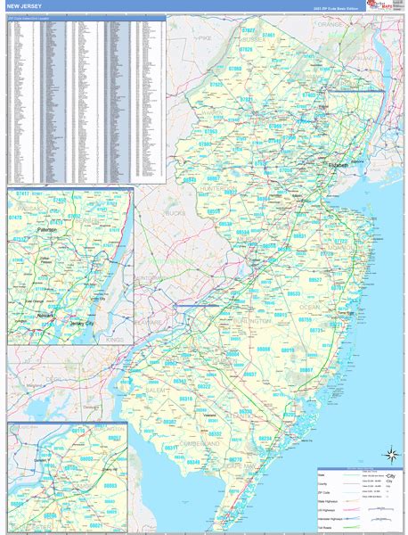 New Jersey Zip Code Wall Map Basic Style by MarketMAPS - MapSales