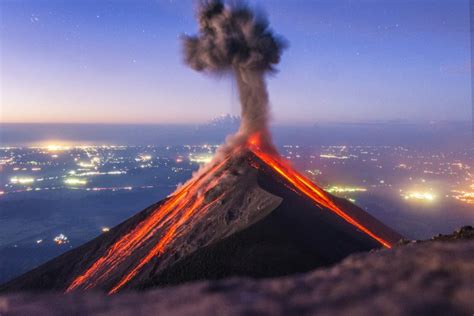 Fuego Volcano Erupts Sending Lava and Ash Soaring Into Sky Above Antigua