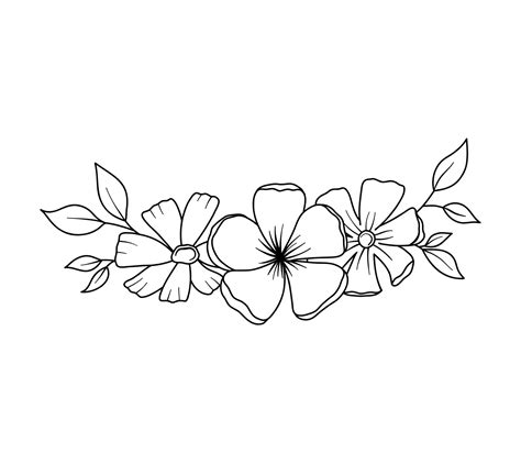 Flower border with flowers and leaves in outline style. Vector line ...