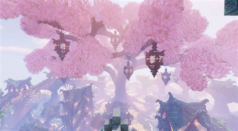 Big sakura tree in middle of fantasy town - Minecraft | Sakura tree ...