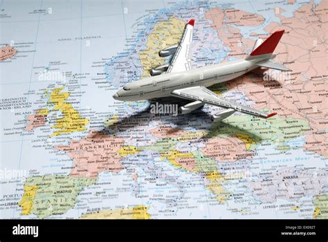 Model of a passenger aircraft on a map of Europe Stock Photo - Alamy