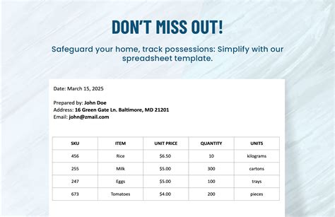 Home Inventory Spreadsheet Template in GDocsLink, Google Sheets, MS ...