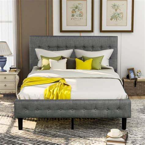 Modern Upholstered Platform Queen Bed Frame, Heavy Duty Queen Bed Frame ...