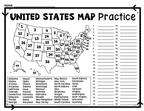 United States Map Quiz & Worksheet: USA Map Test w/ Practice Sheet (US ...