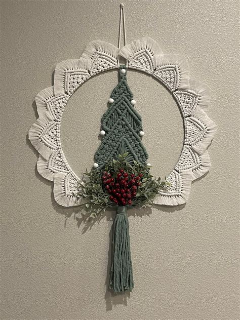 Macrame Christmas Wreath Art Gift Large Decorative Wall Hanging Decor ...